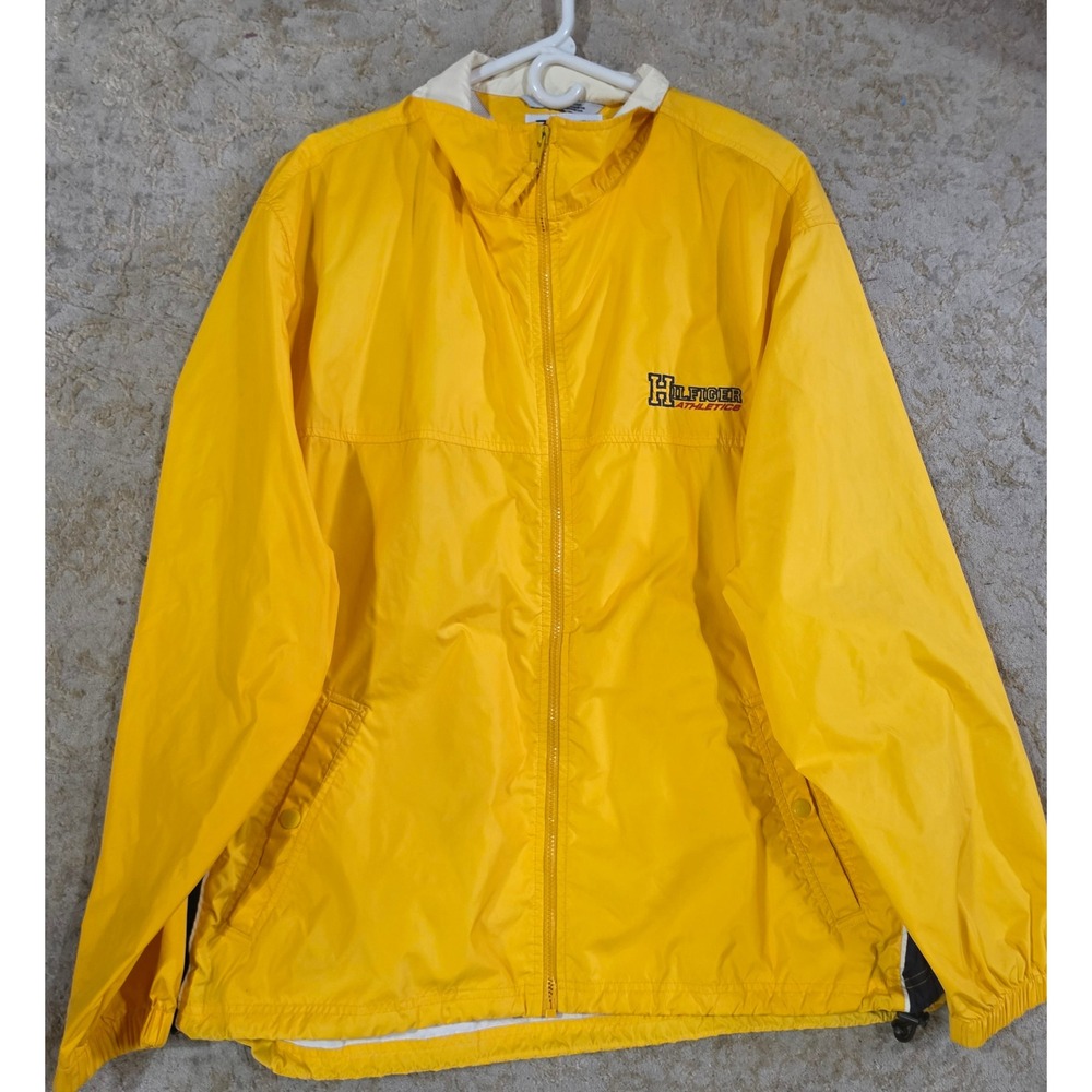 Vintage Tommy Hilfiger Athletics Yellow Windbreaker Jacket XL Full Zip Mesh Logo
